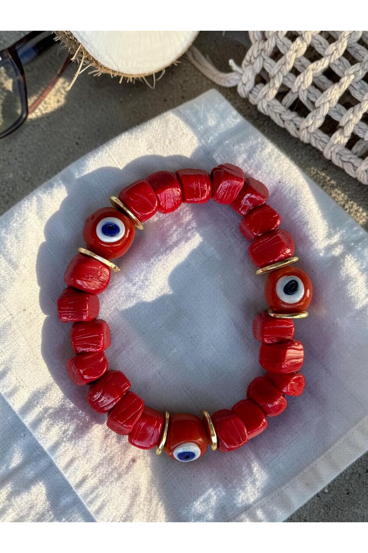 Bodrum Cam Taş Kırmızı Boncuk Bilezik