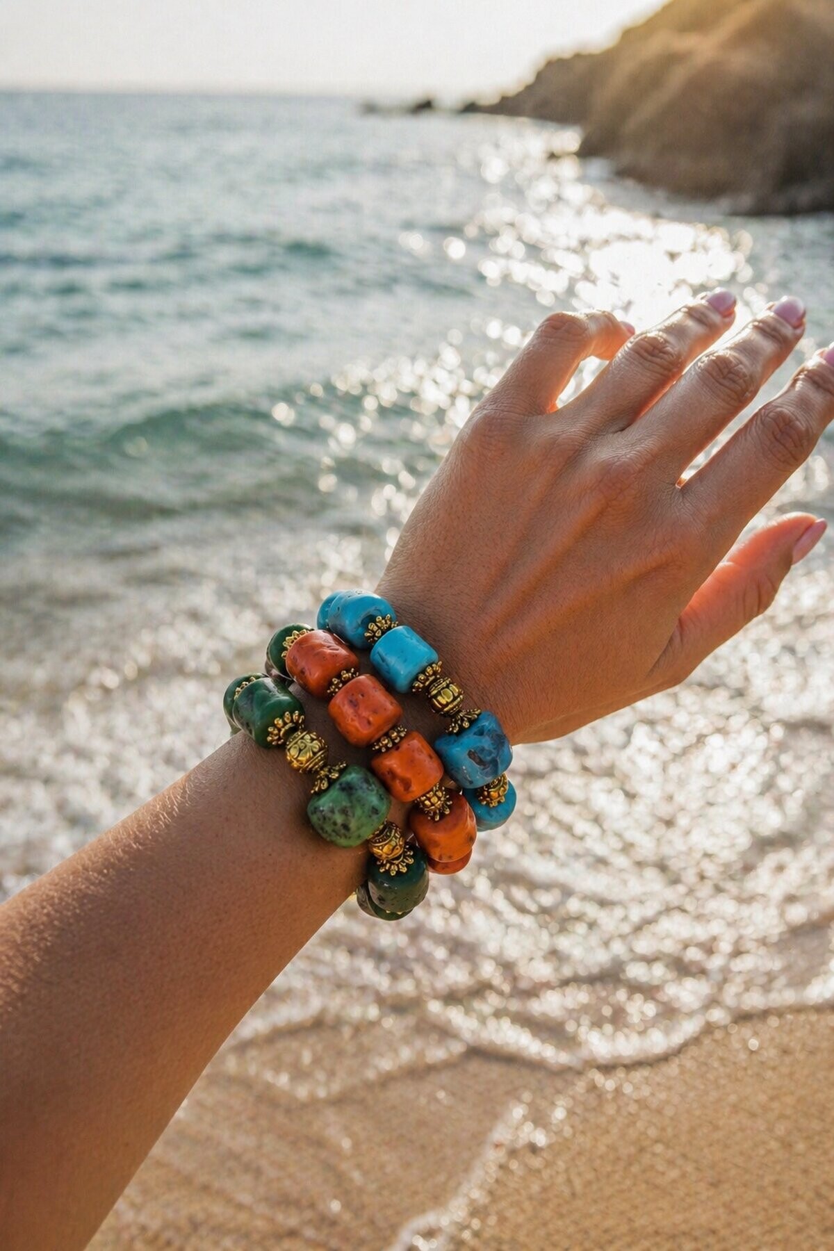 Cam Taş Etnik Bileklik Turuncu