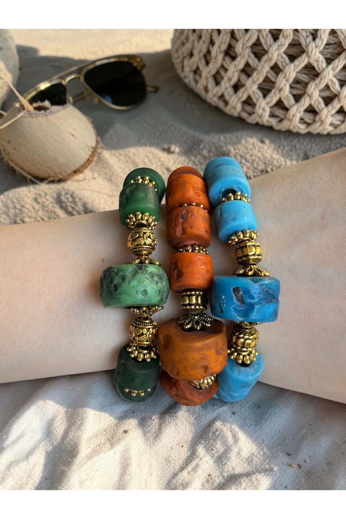 Cam Taş Etnik Bileklik Turuncu