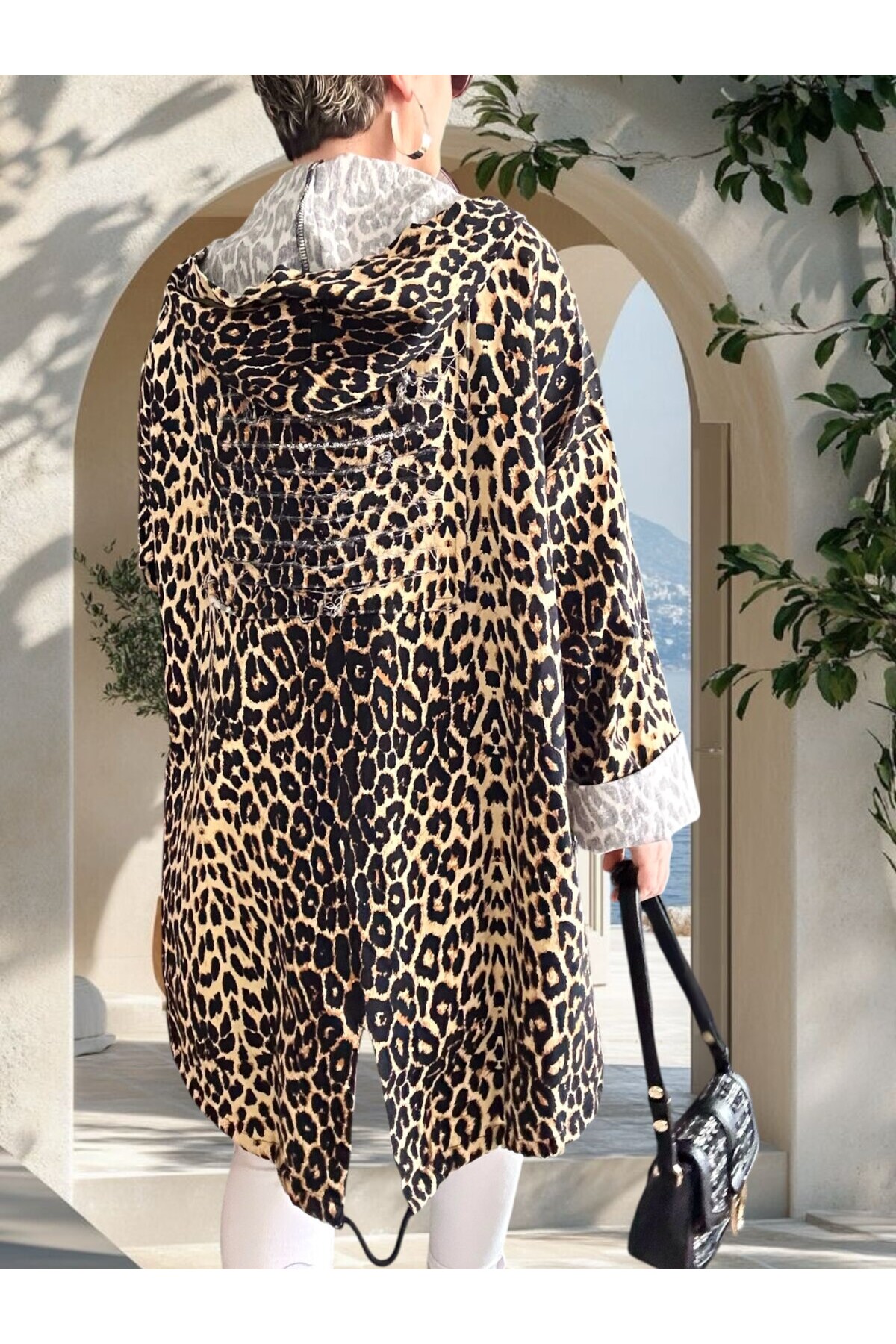 Dazza Tasarım Leopar Desen Sırt Pul Detay Ceket