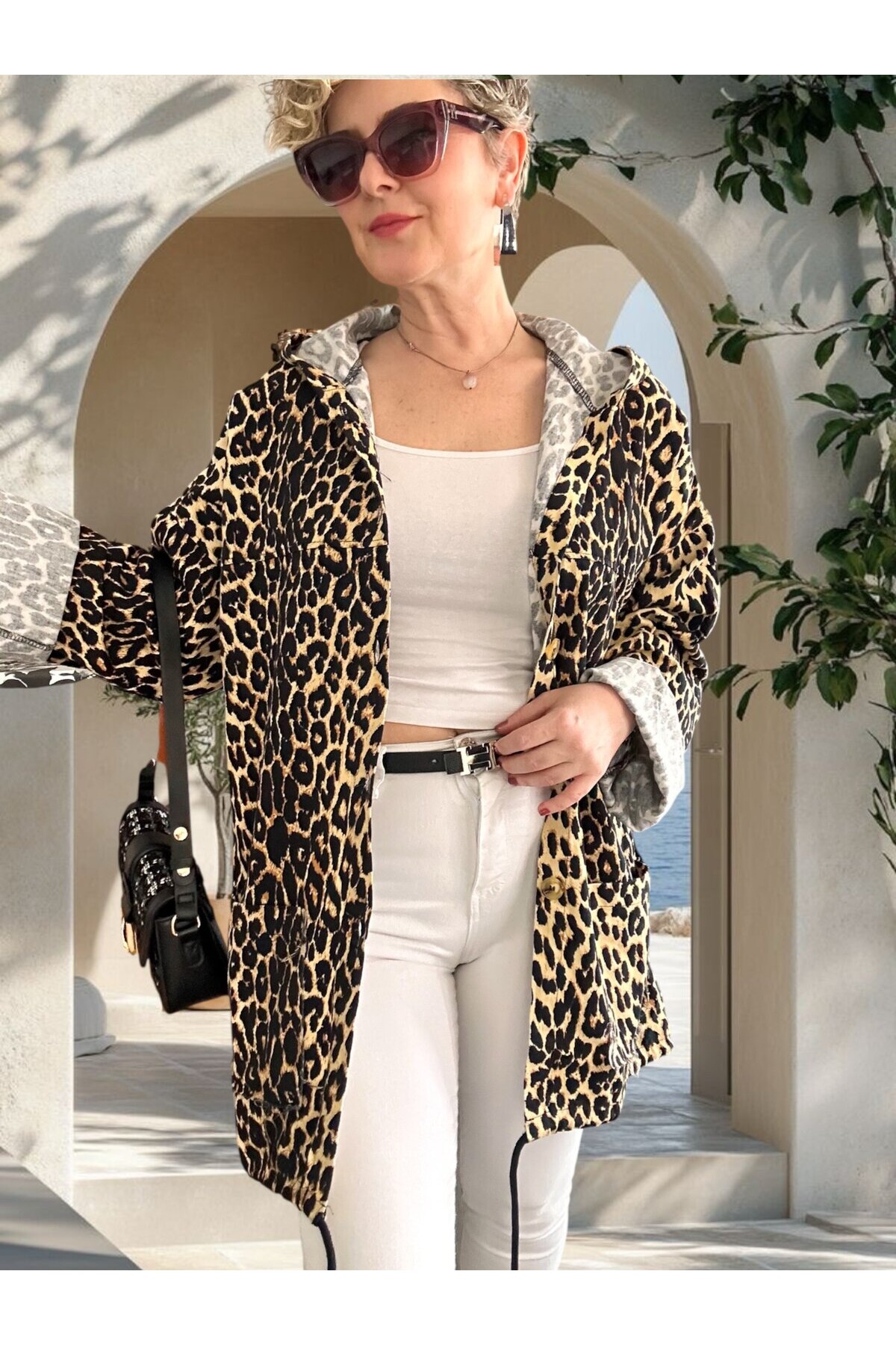 Dazza Tasarım Leopar Desen Sırt Pul Detay Ceket