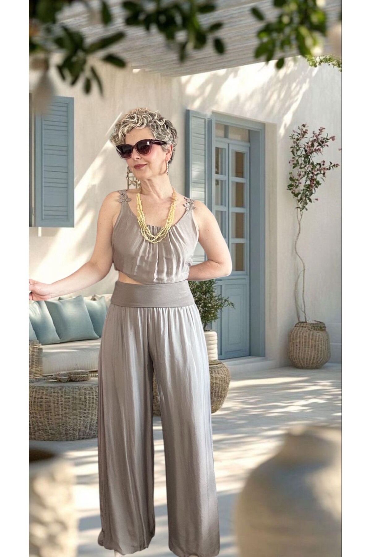 Dussi İtalyan Tasarım İpek Pantolon Fango