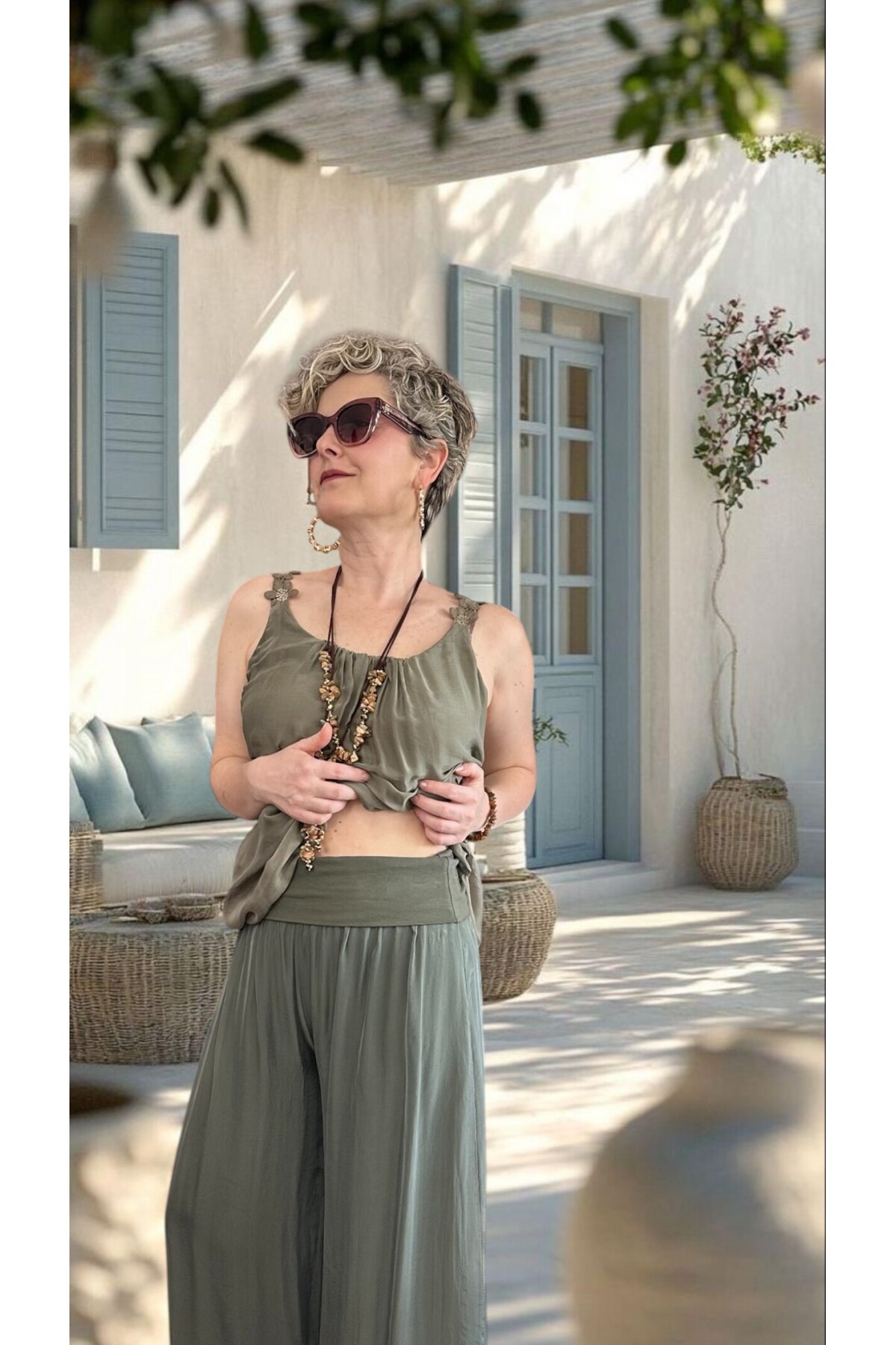 Dussi İtalyan Tasarım İpek Pantolon Military