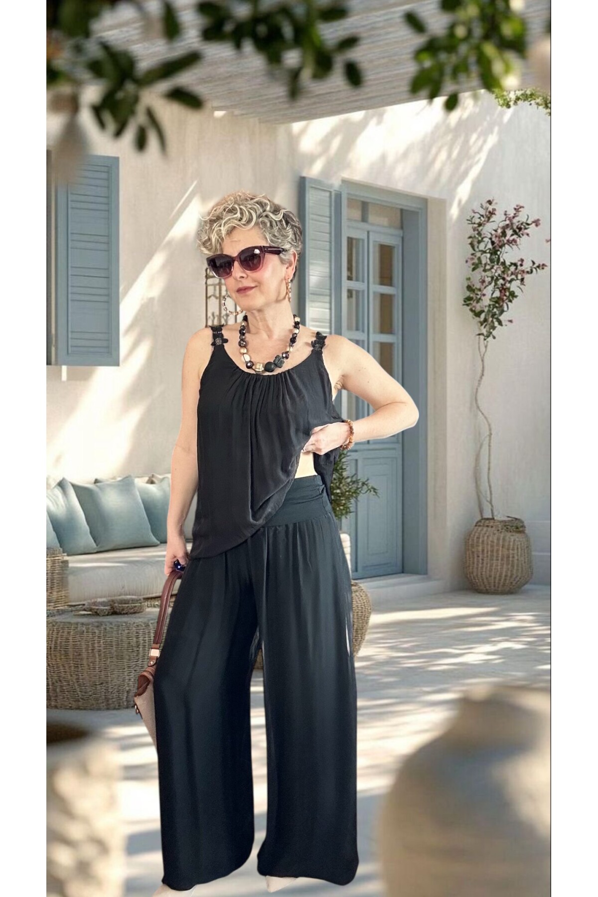 Dussi İtalyan Tasarım İpek Pantolon Siyah