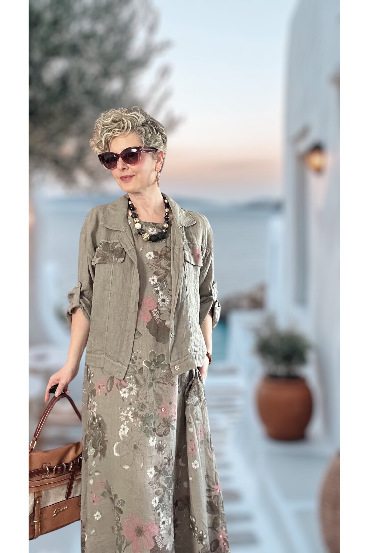 Esse İthal %100 Linen Ceket & Kolsuz Elbise Takımı Fango