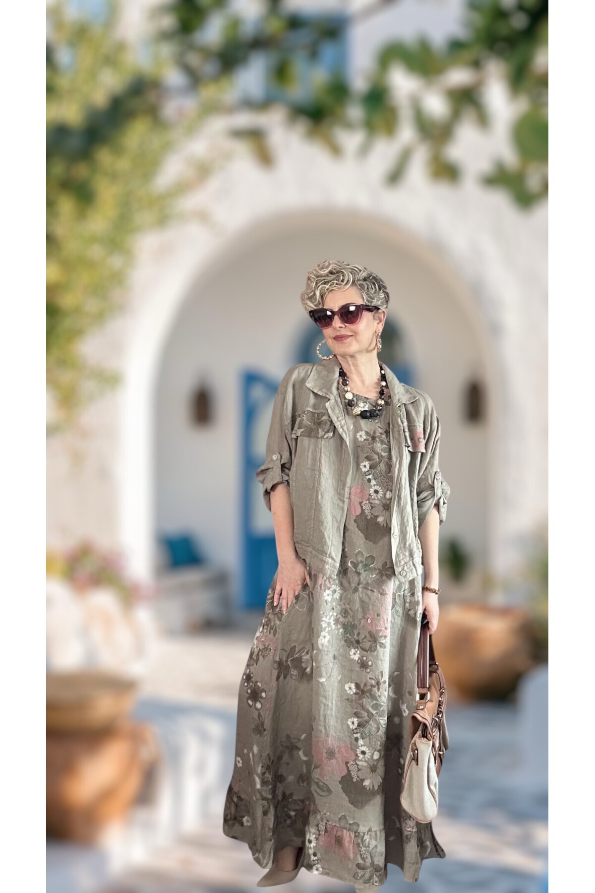 Esse İthal %100 Linen Ceket & Kolsuz Elbise Takımı Fango