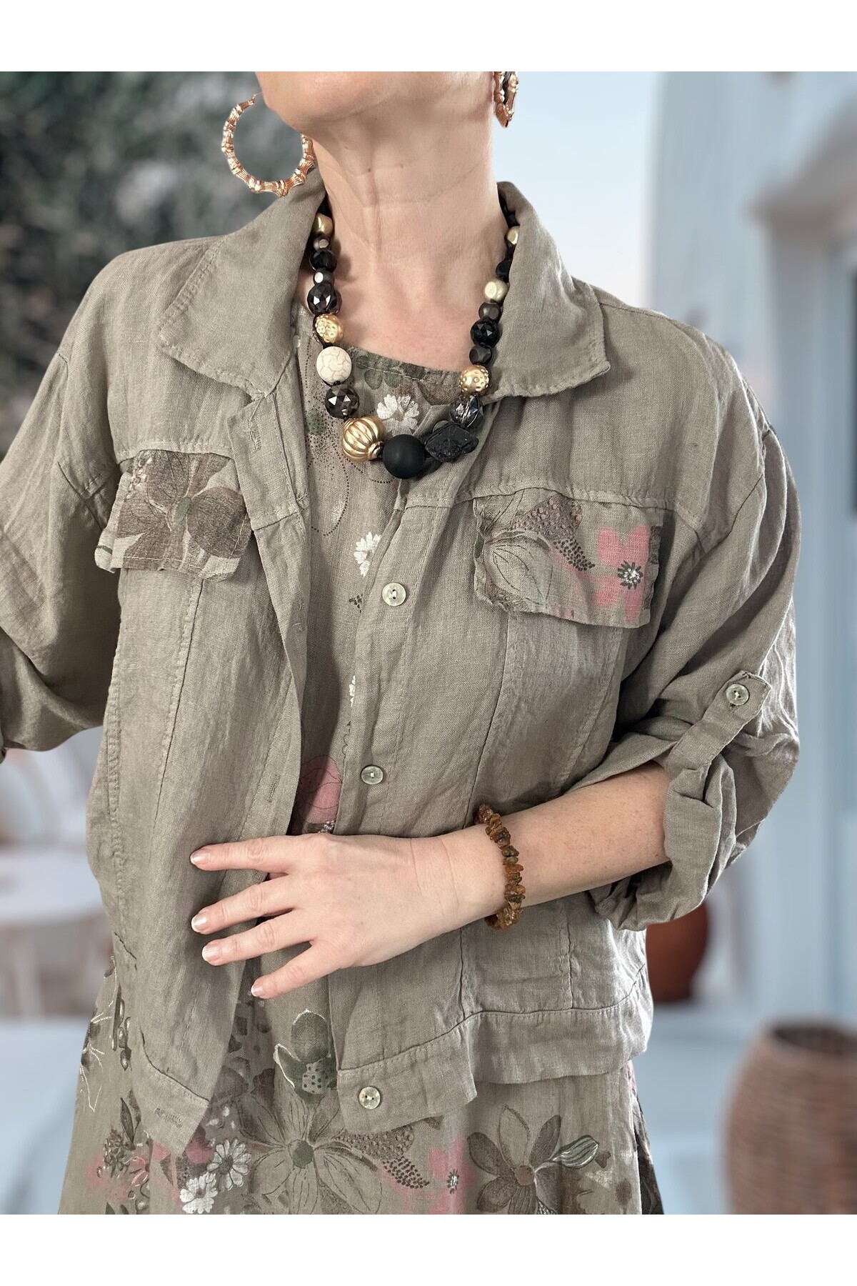 Esse İthal %100 Linen Ceket & Kolsuz Elbise Takımı Fango
