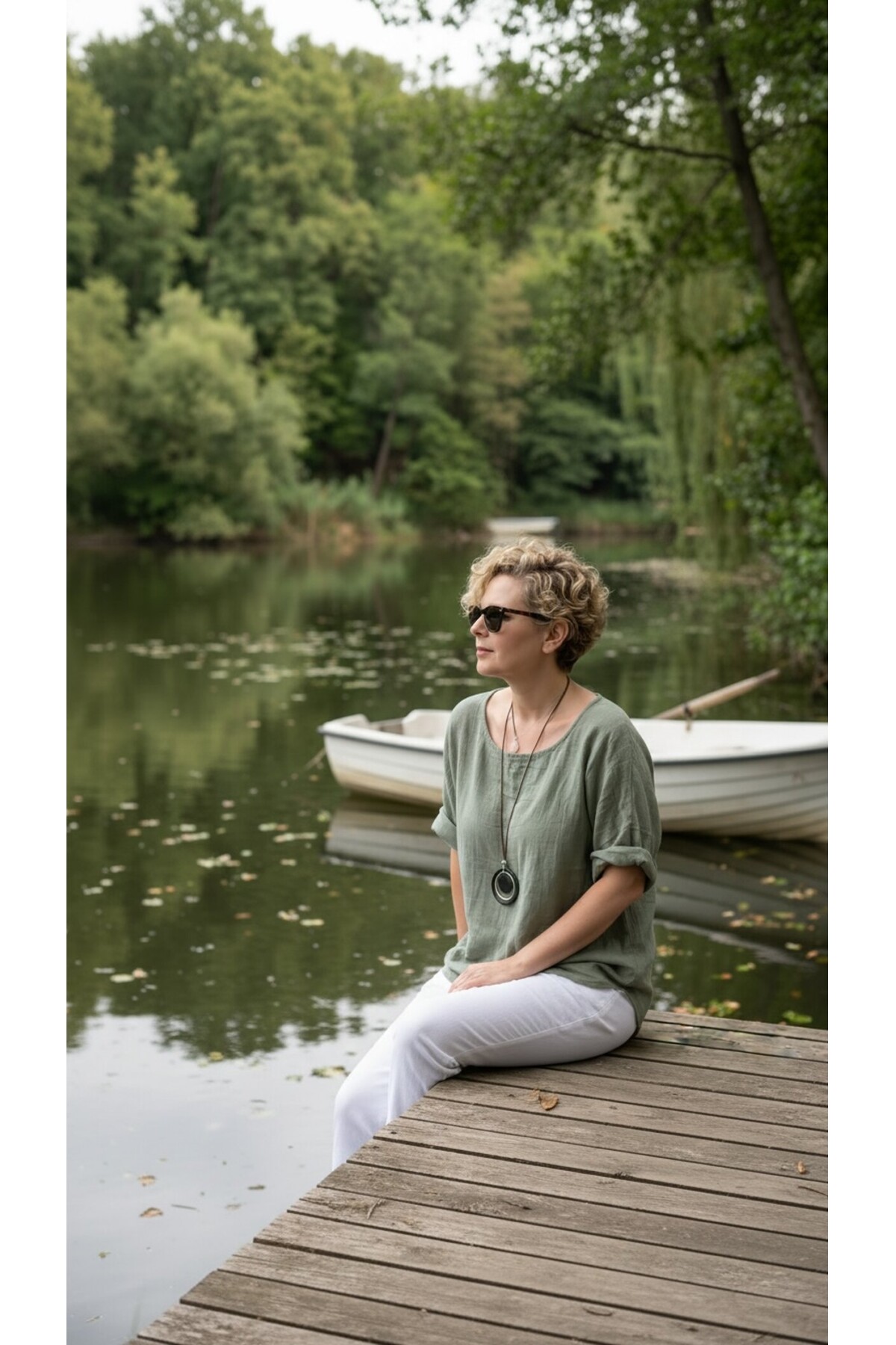 Fezza İthal Kolyeli Tasarım Bluz Haki Yeşil