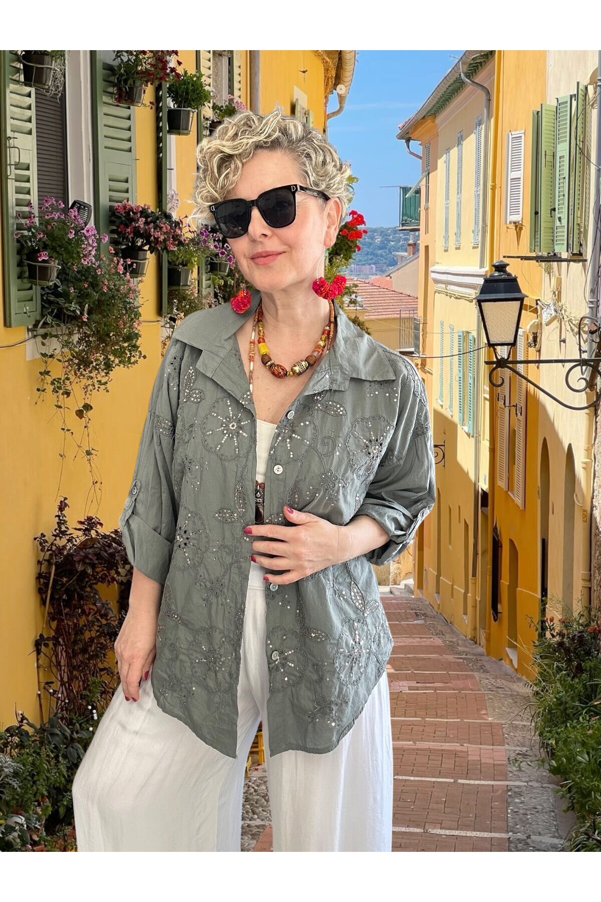 Gesso İtalyan Çiçek Fisto Detay Gömlek Antrasit