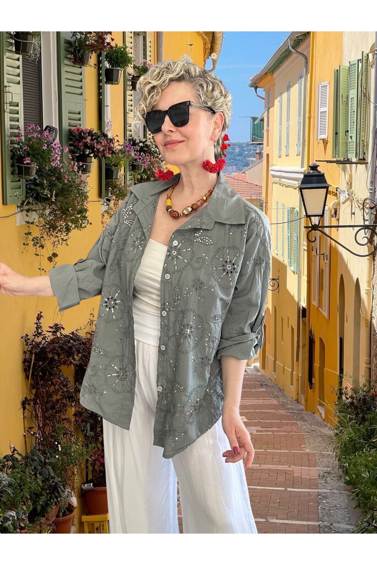 Gesso İtalyan Çiçek Fisto Detay Gömlek Antrasit