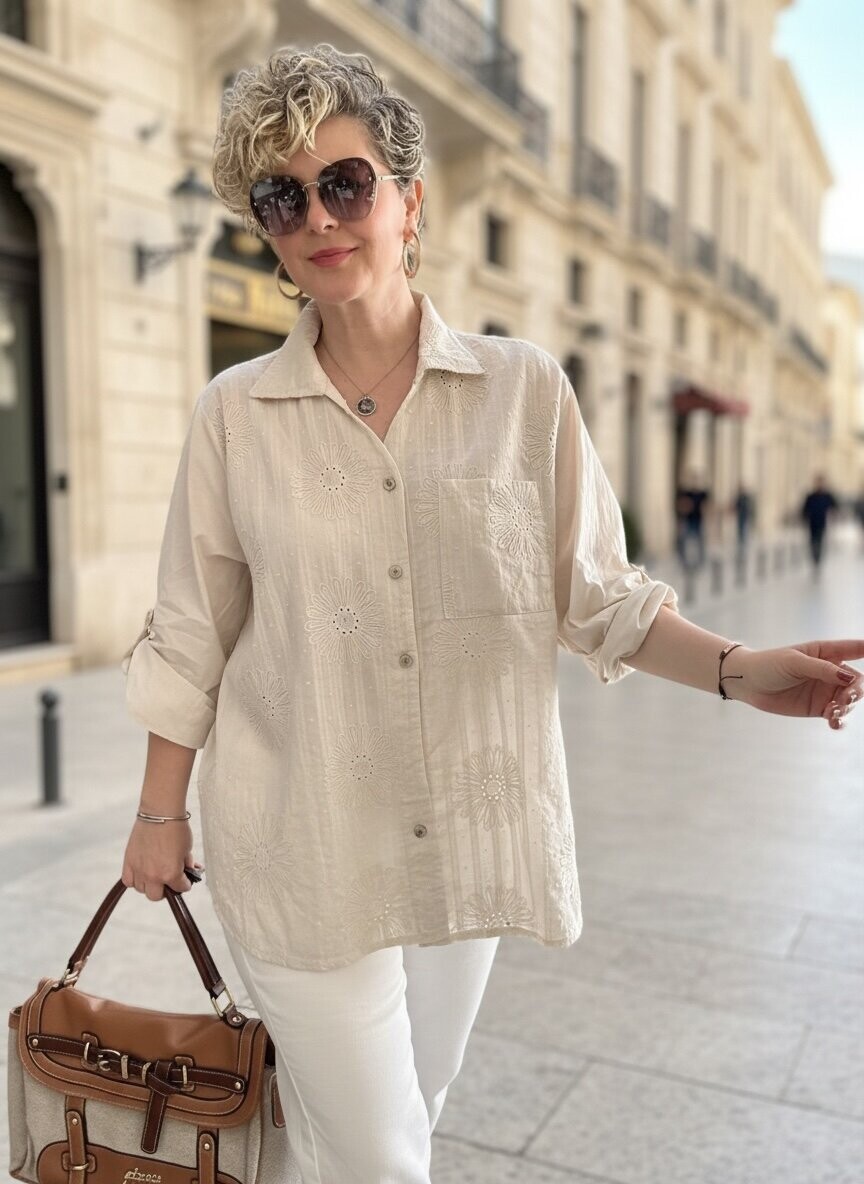 Gesso İtalyan Çiçek Fisto Detay Gömlek Beige