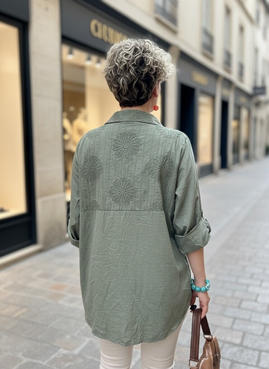 Gesso İtalyan Çiçek Fisto Detay Gömlek Haki