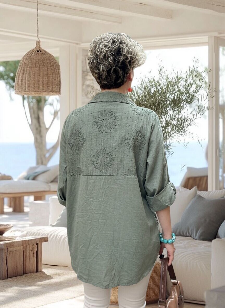 Gesso İtalyan Çiçek Fisto Detay Gömlek Haki