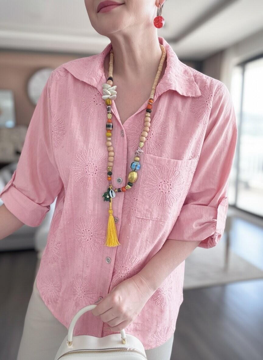 Gesso İtalyan Çiçek Fisto Detay Gömlek Pembe