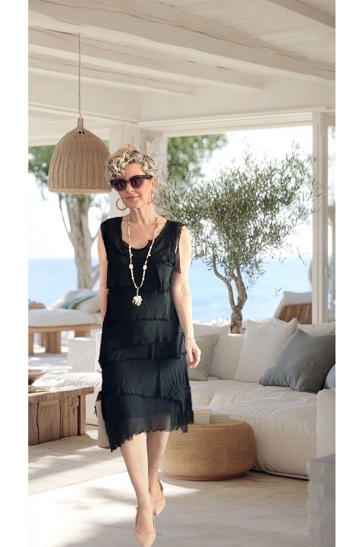 Ginza İthal Katmanlı İpek Tasarım Elbise Siyah