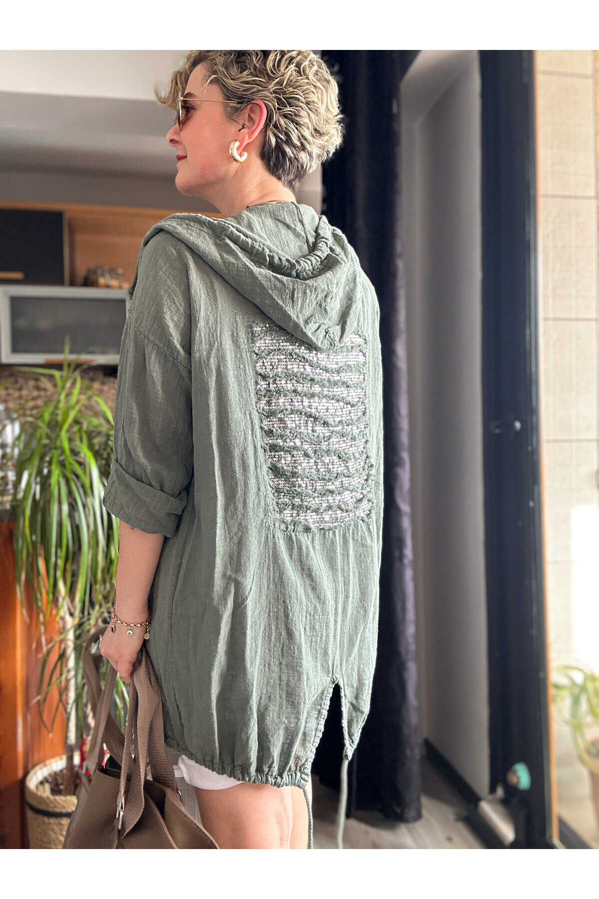 Grande İthal Kapşonlu Arka Pul Detay Ceket Haki