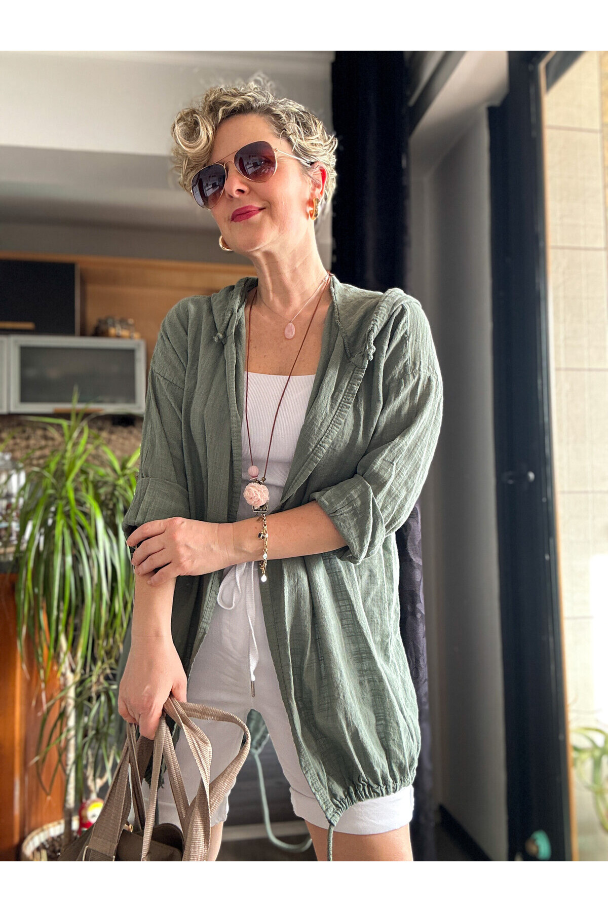 Grande İthal Kapşonlu Arka Pul Detay Ceket Haki