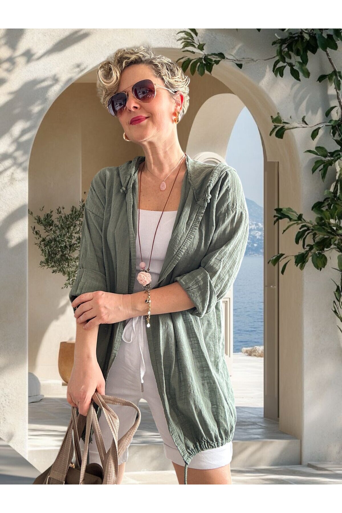 Grande İthal Kapşonlu Arka Pul Detay Ceket Haki