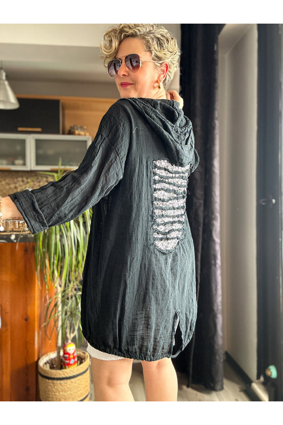 Grande İthal Kapşonlu Arka Pul Detay Ceket Siyah