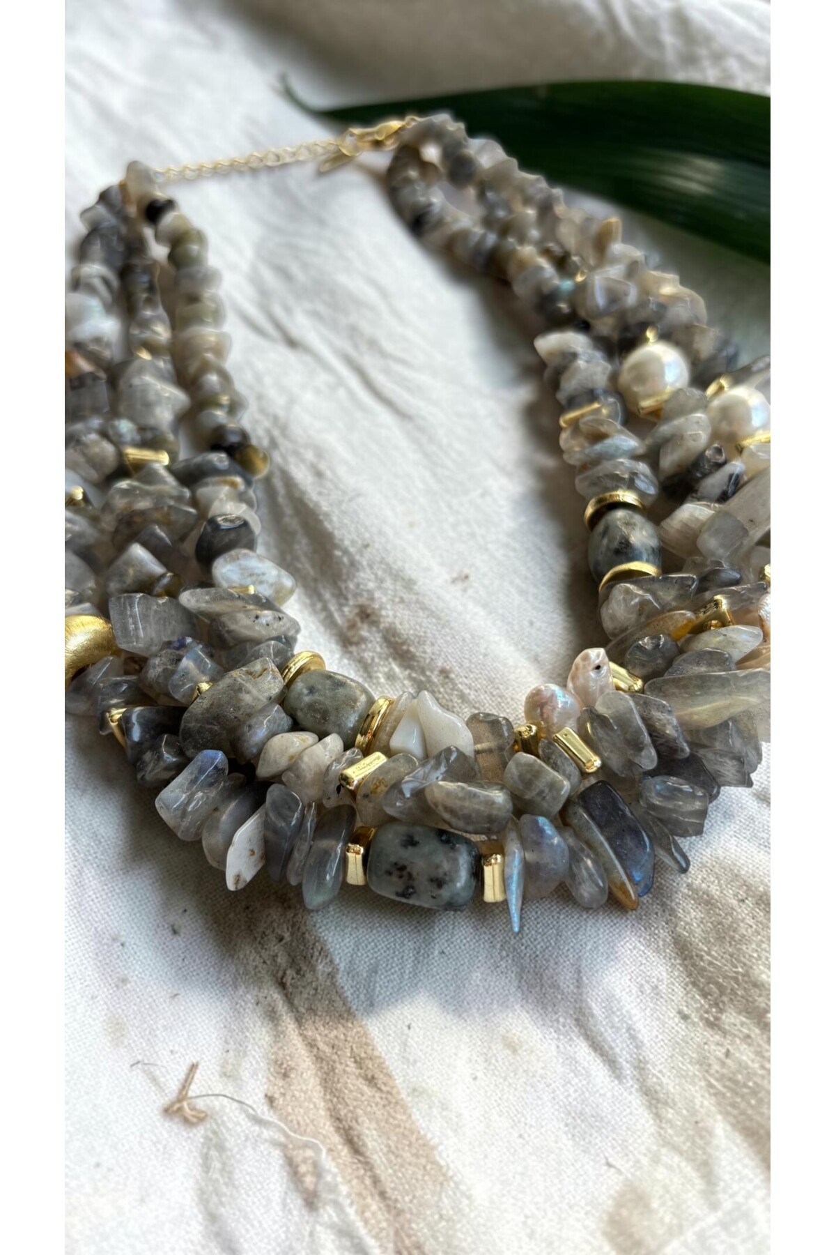 Labladorrite İnci Doğal Taş Kolye