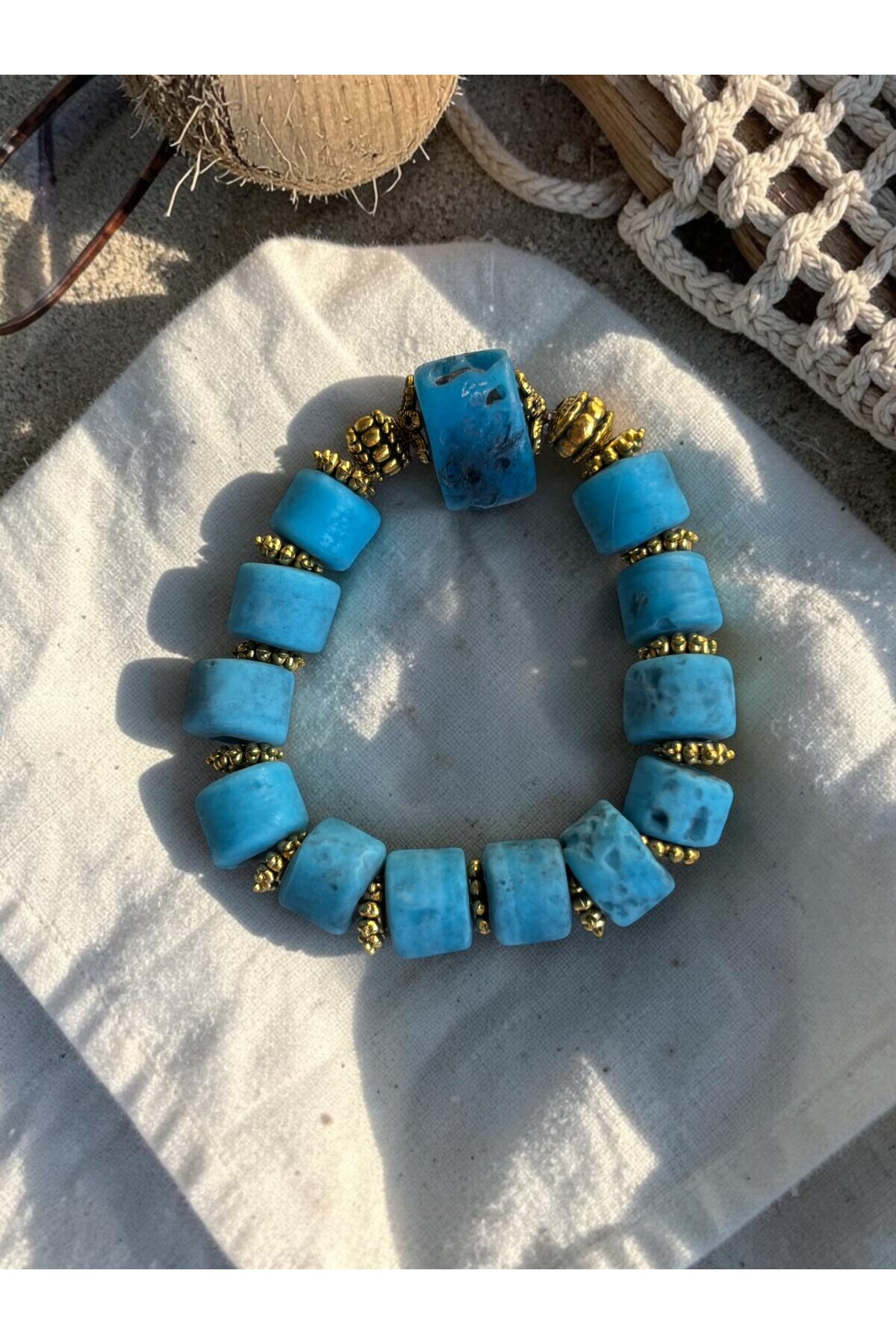 Cam Taş Etnik Bileklik Mavi