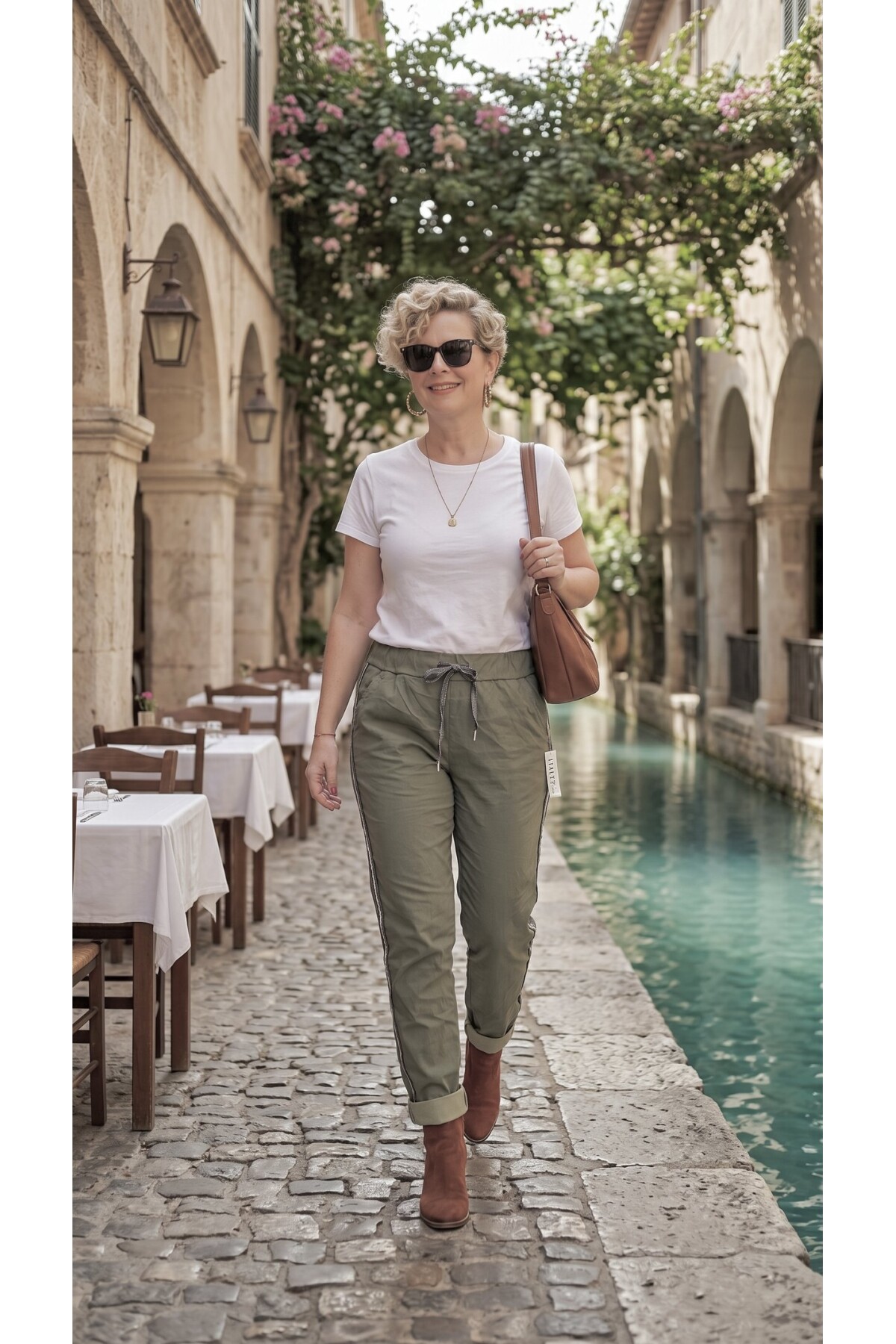 Lecce İtalyan Sihirli İnce Taş Şerit Detay Pantalon Haki
