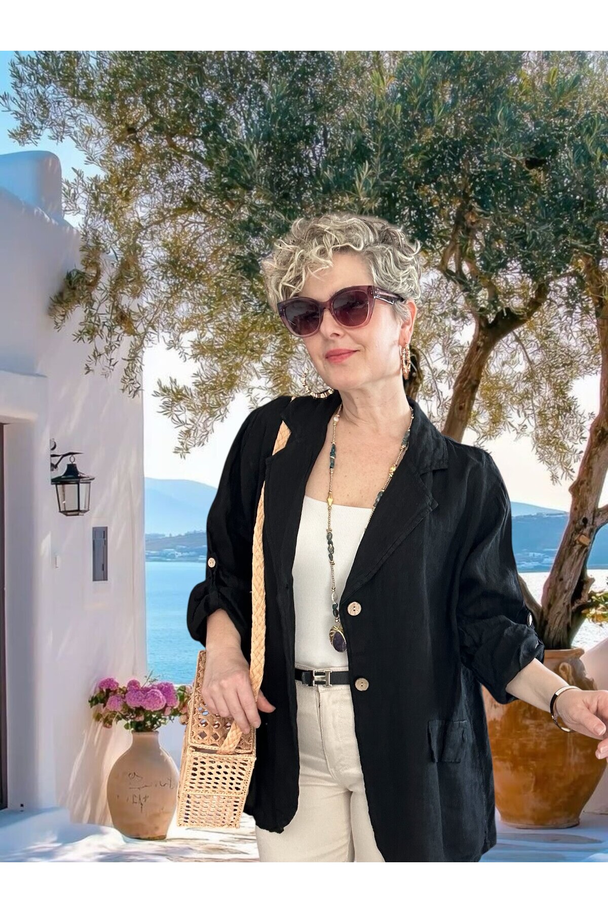 Lesso İtalyan Blazer Keten Ceket Siyah