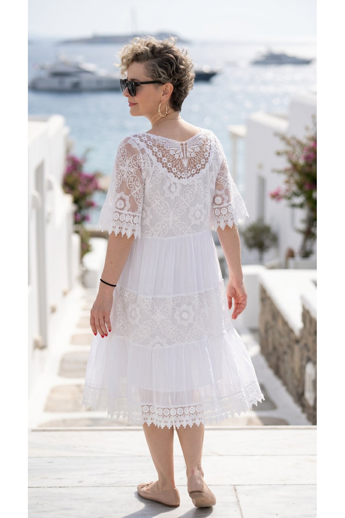 Lorea | Dantel Detaylı Katmanlı Vintage Elbise Beyaz