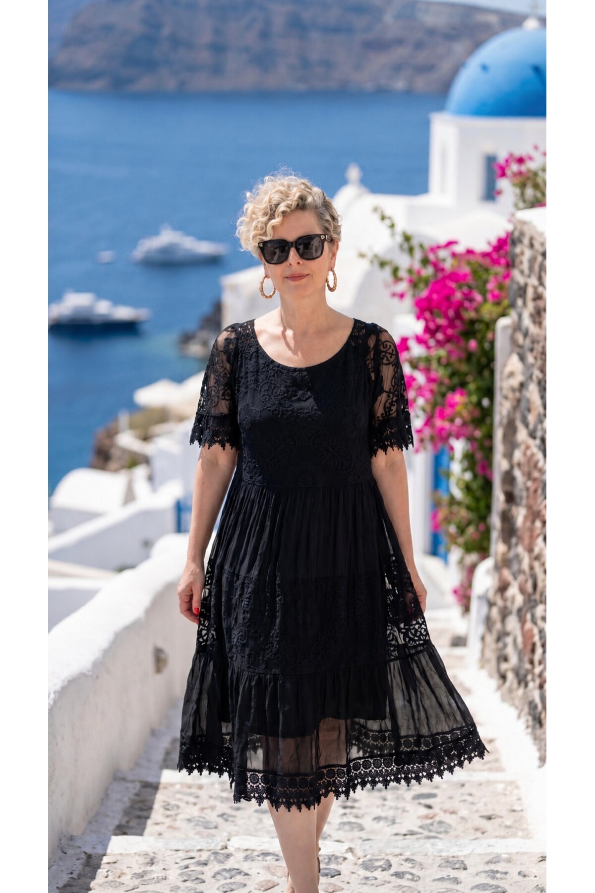 Lorea | Dantel Detaylı Katmanlı Vintage Elbise Siyah