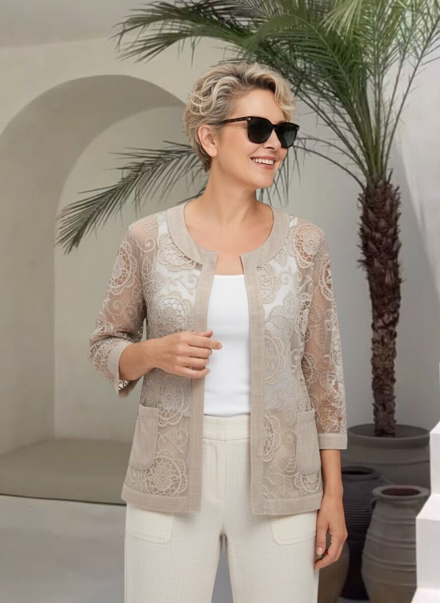 Lunna İtalyan Dantel Nakışlı Ceket Beige