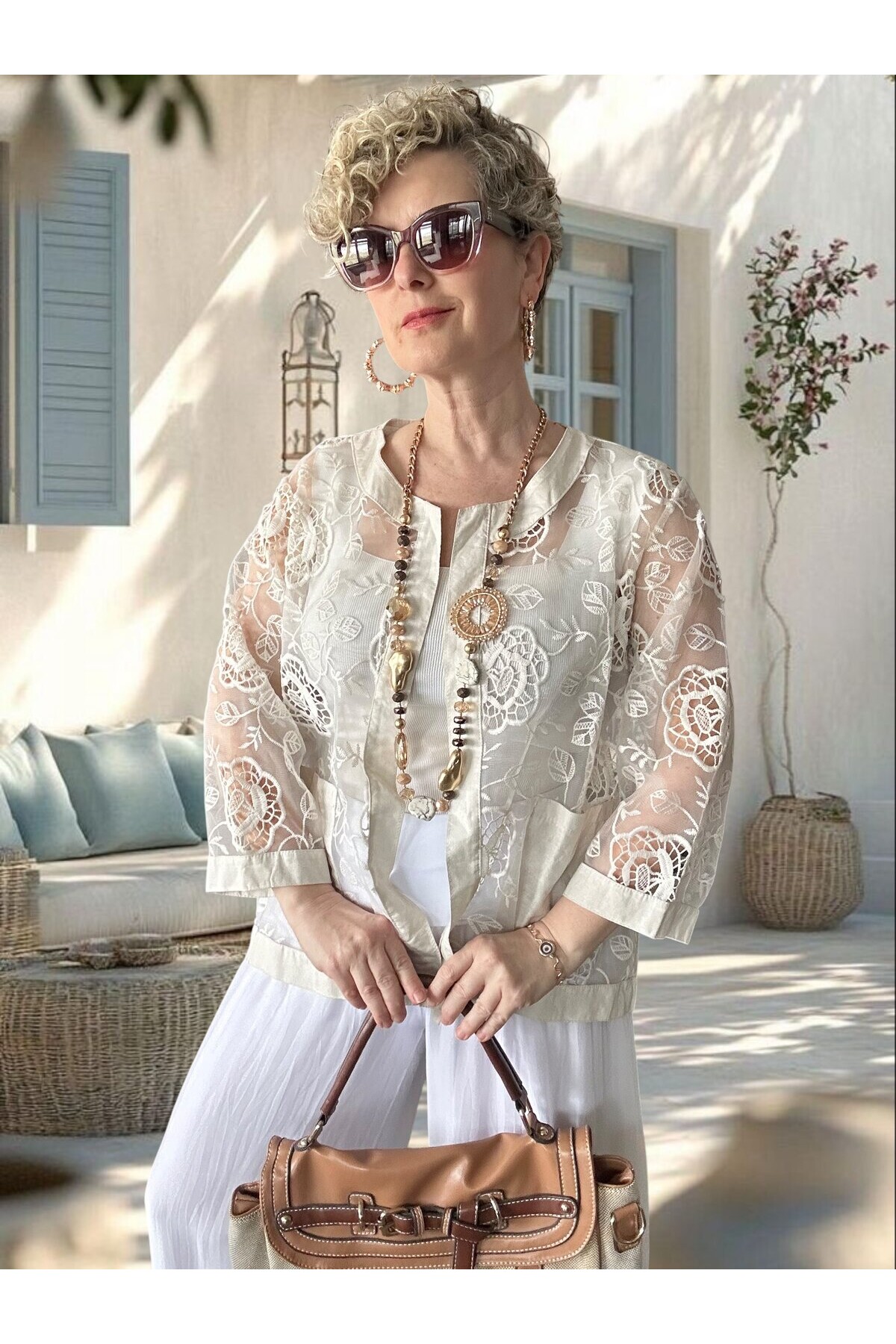 Lunna İtalyan Dantel Nakışlı Ceket Beige