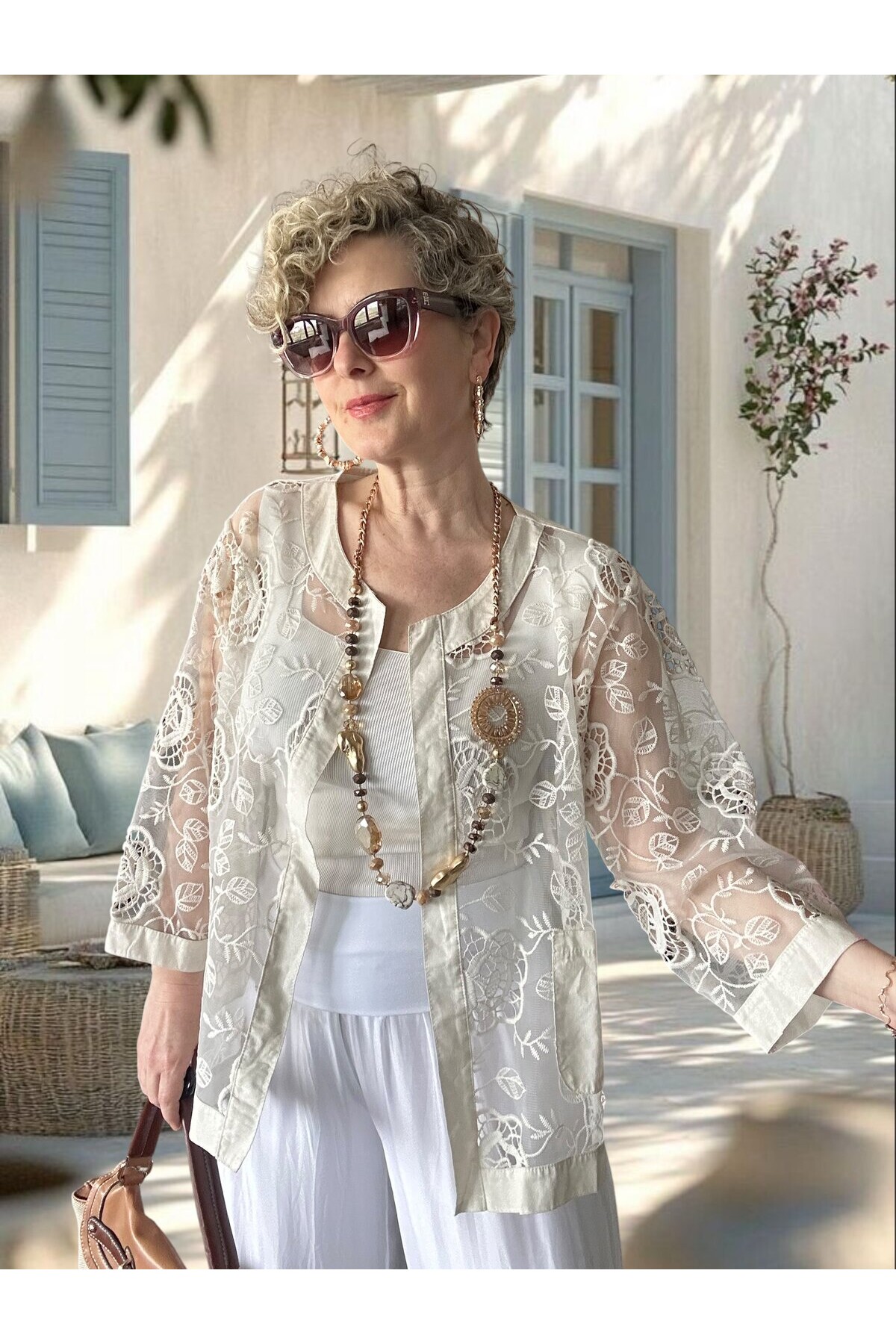 Lunna İtalyan Dantel Nakışlı Ceket Beige