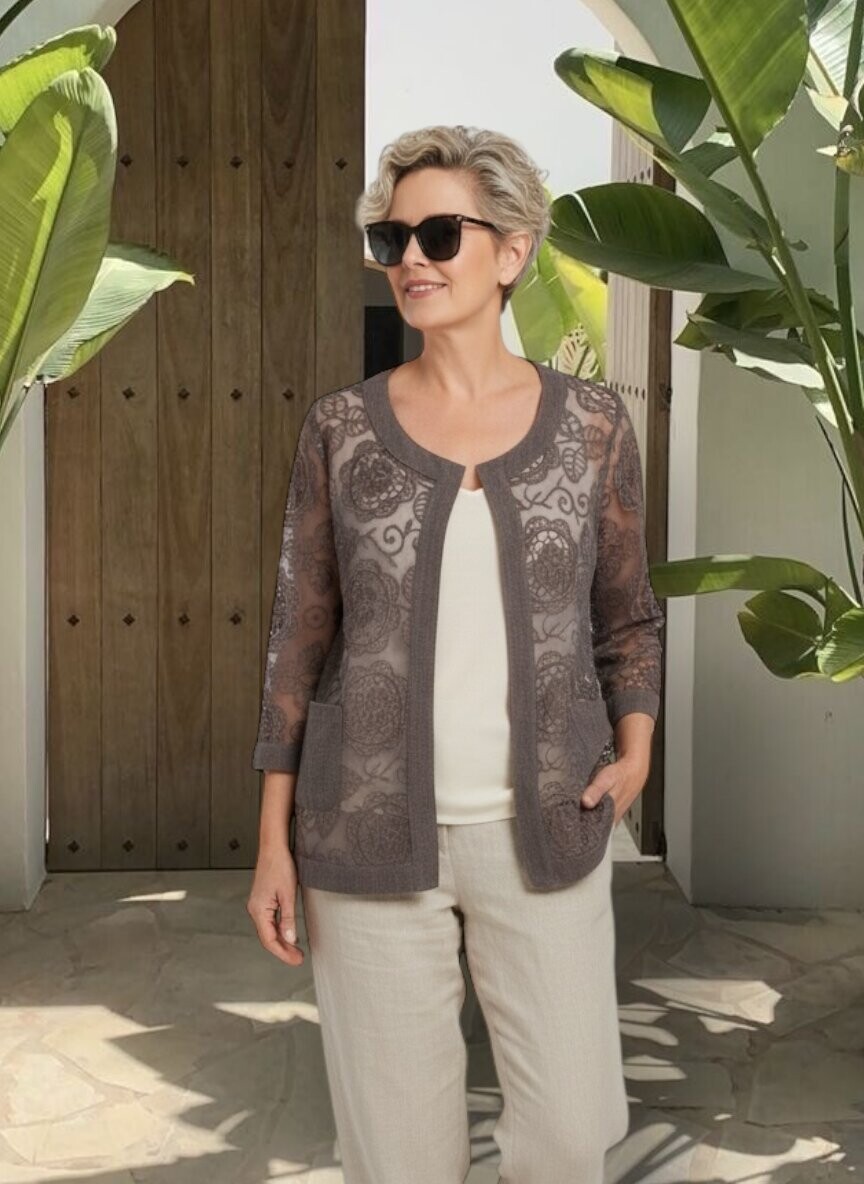 Lunna İtalyan Dantel Nakışlı Ceket Kahve