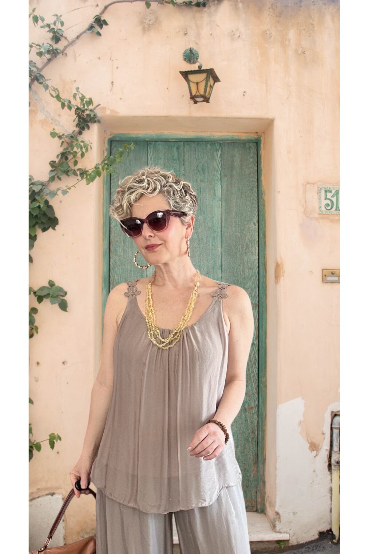 Marta İtalyan  İpek Karışımlı Çiçek Detaylı Bluz Vizon