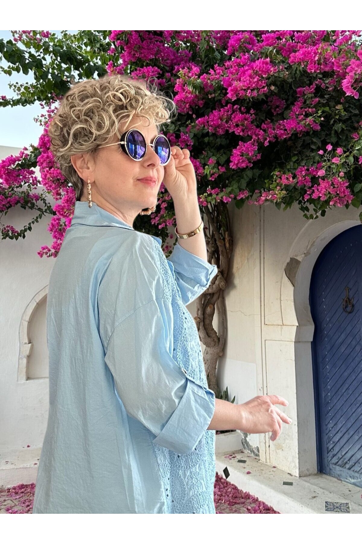 Mayya İtalyan Çiçek Fisto Detaylı Gömlek Bebe Mavi