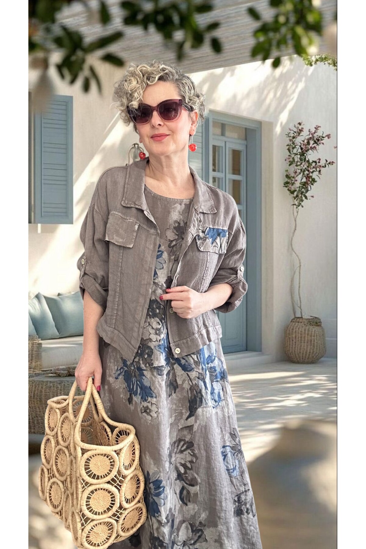 Mikka İthal %100 Linen Ceket & Kolsuz Elbise Takımı Fango