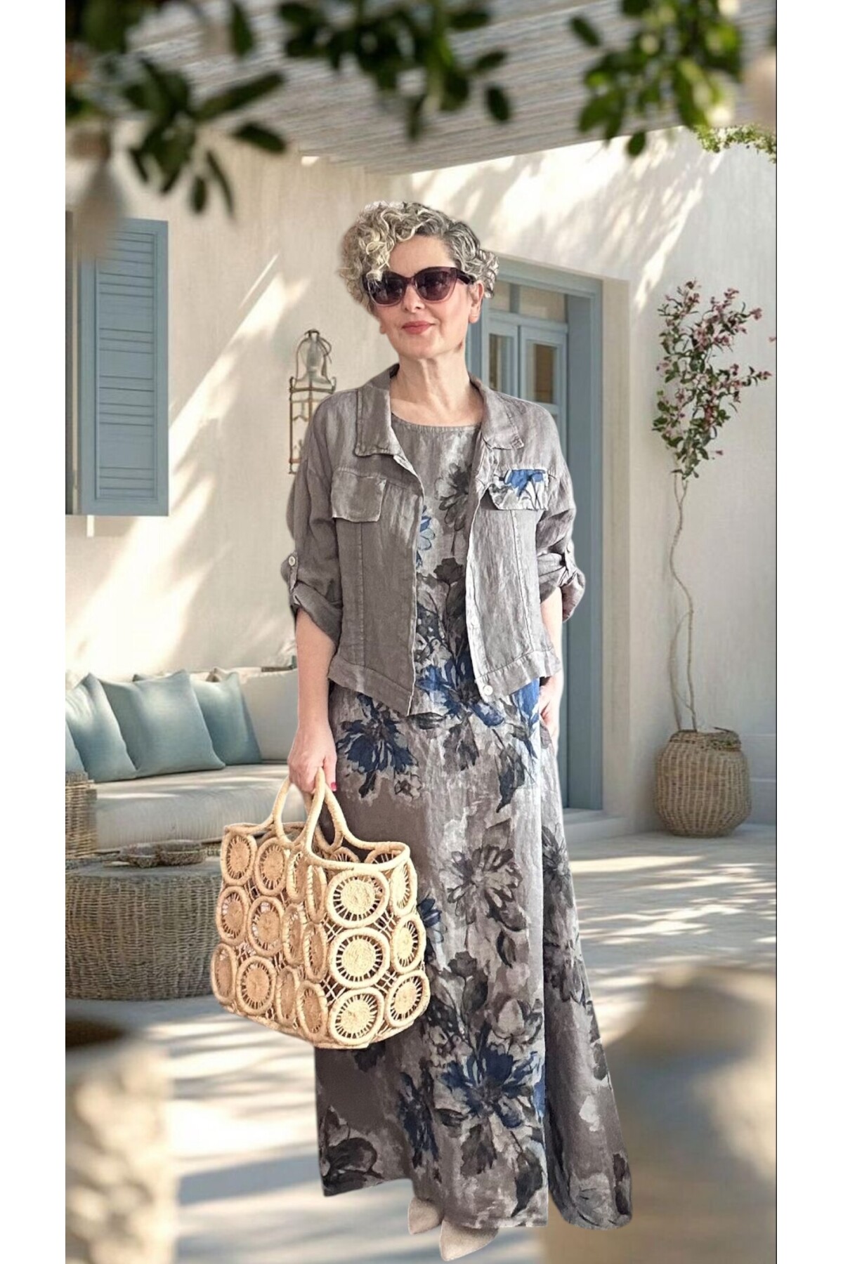 Mikka İthal %100 Linen Ceket & Kolsuz Elbise Takımı Fango