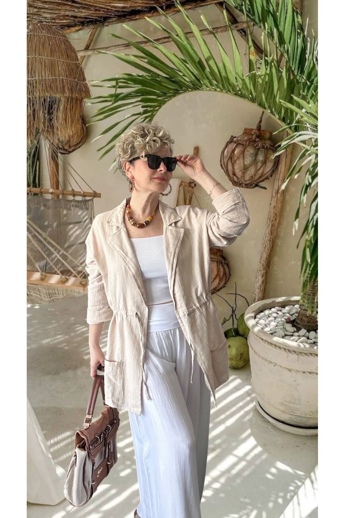 Mosas Büzgü Detaylı Pamuklu Tasarım Ceket Bej