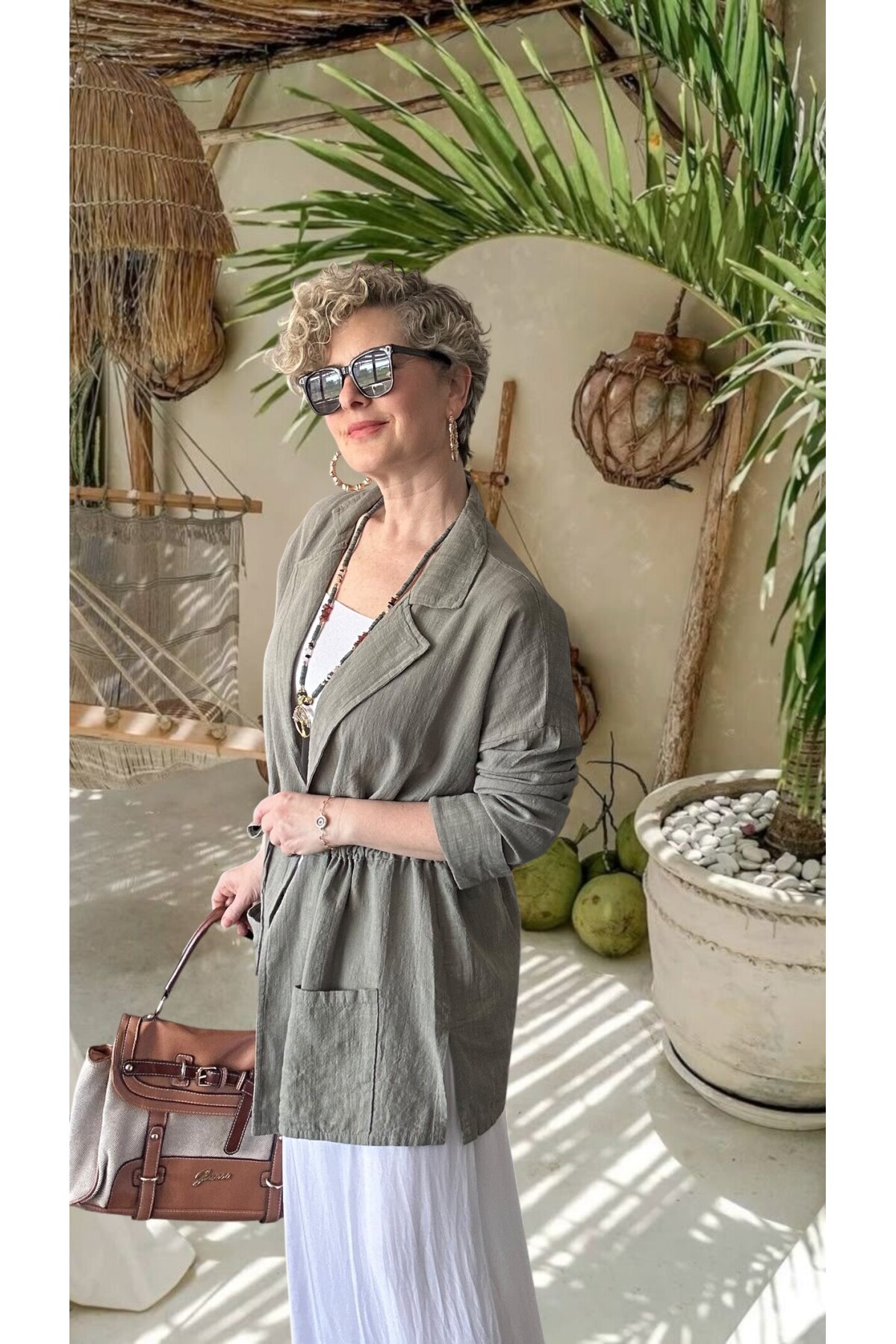 Mosas Büzgü Detaylı Pamuklu Tasarım Ceket Haki