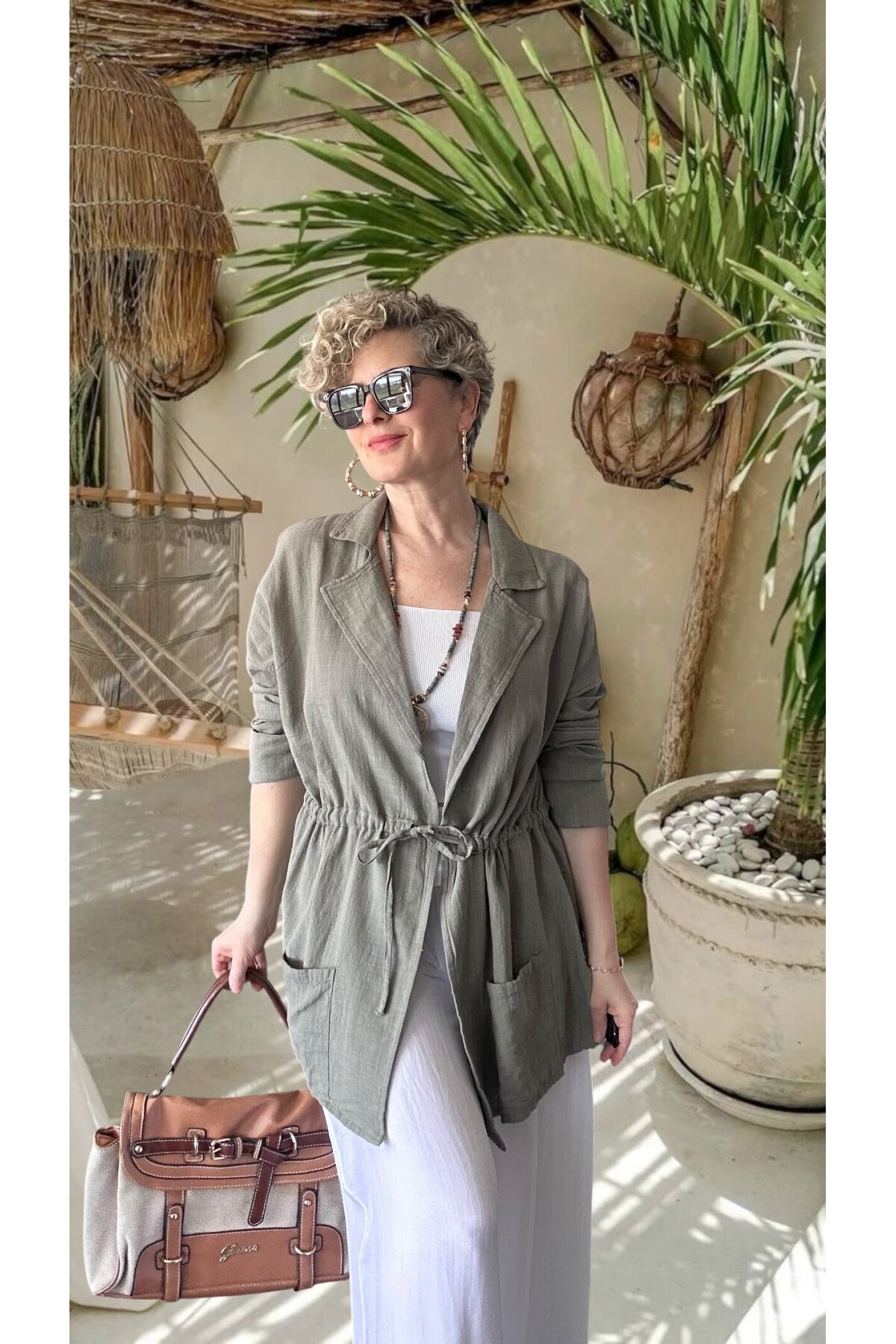 Mosas Büzgü Detaylı Pamuklu Tasarım Ceket Haki