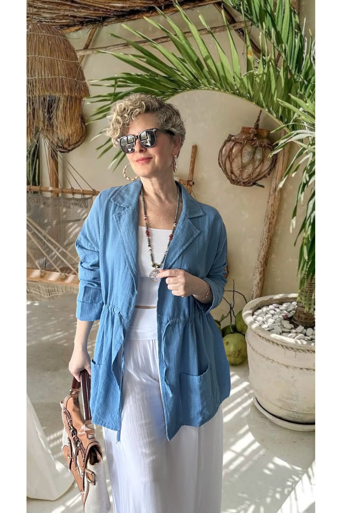 Mosas Büzgü Detaylı Pamuklu Tasarım Ceket İndigo