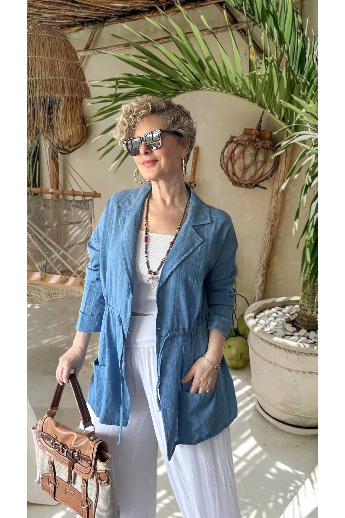 Mosas Büzgü Detaylı Pamuklu Tasarım Ceket İndigo