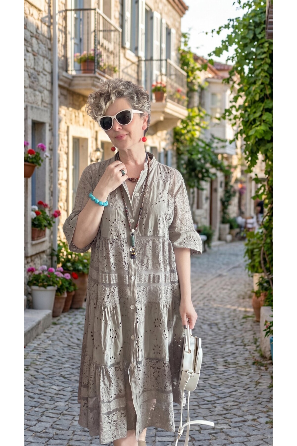 Nessi İtalyan Brode Gömlek Elbise Fango