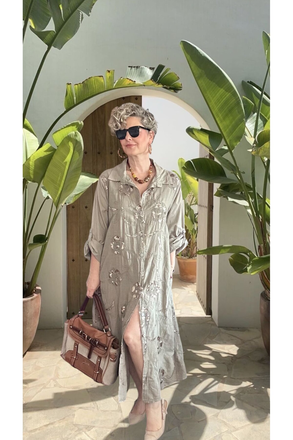 Orro İtalyan Nakışlı Payet Detaylı Gömlek Elbise Kap Fango