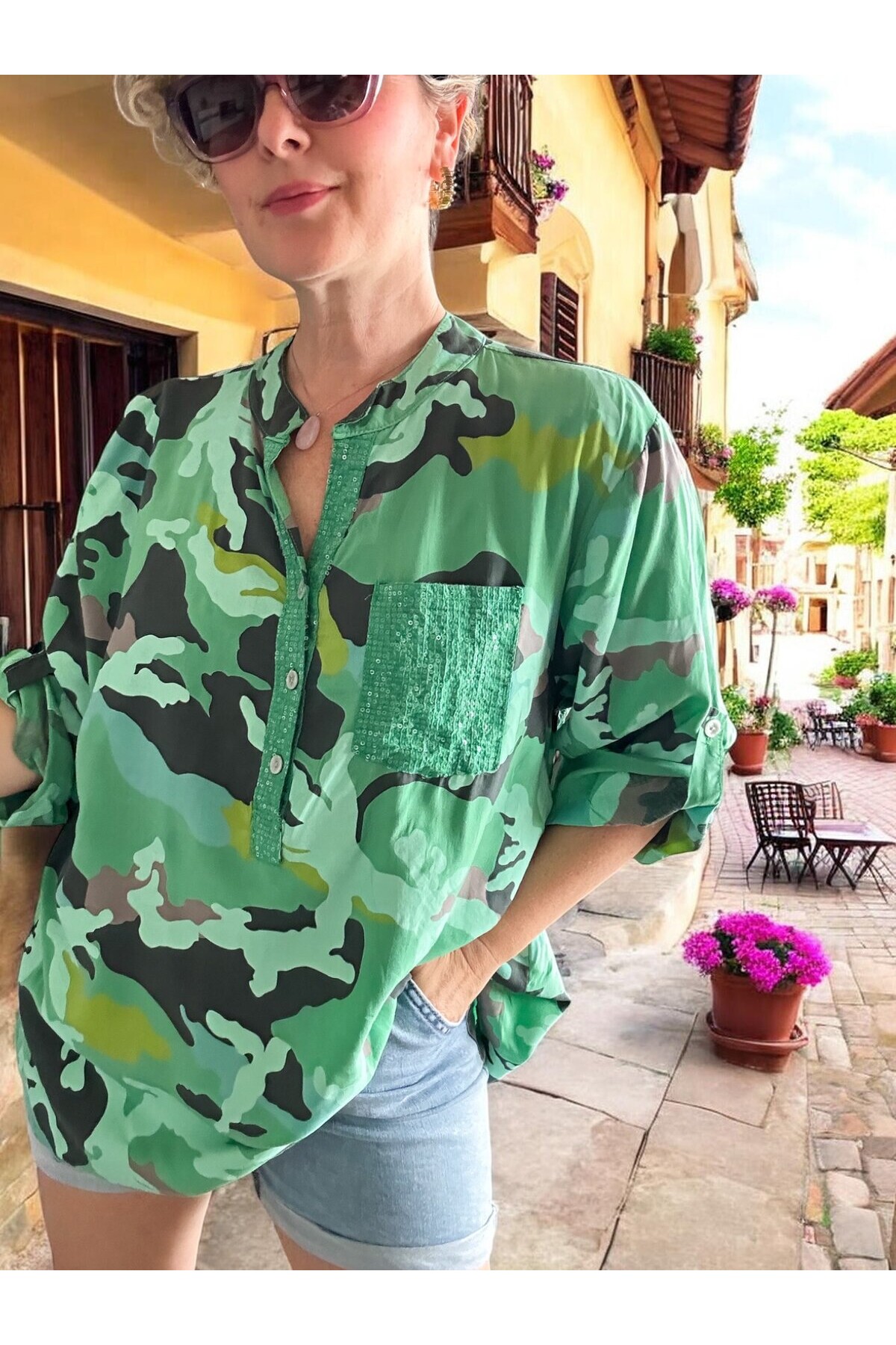 Panino İthal Kamuflaj Desen Gömlek Yeşil