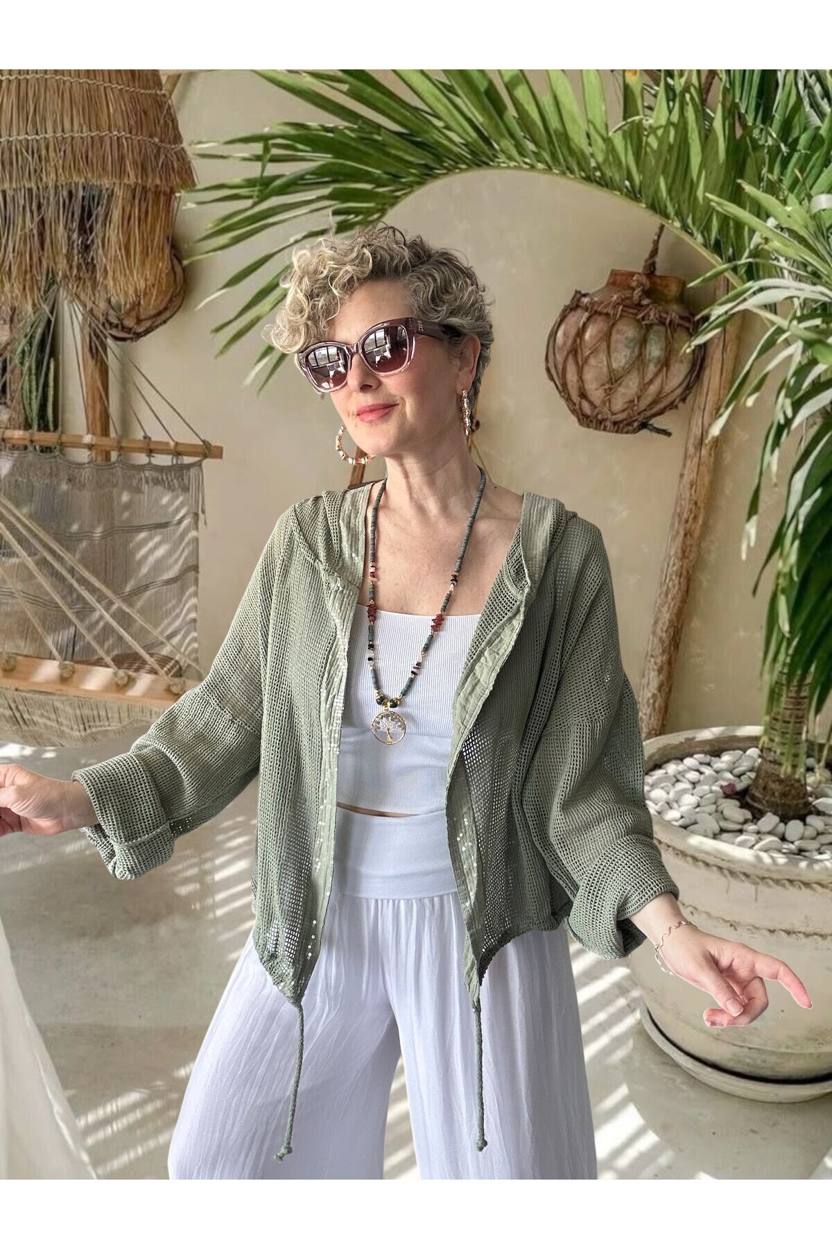 Pirlo İtalyan Pul Detaylı Kapüşonlu File Ceket Haki