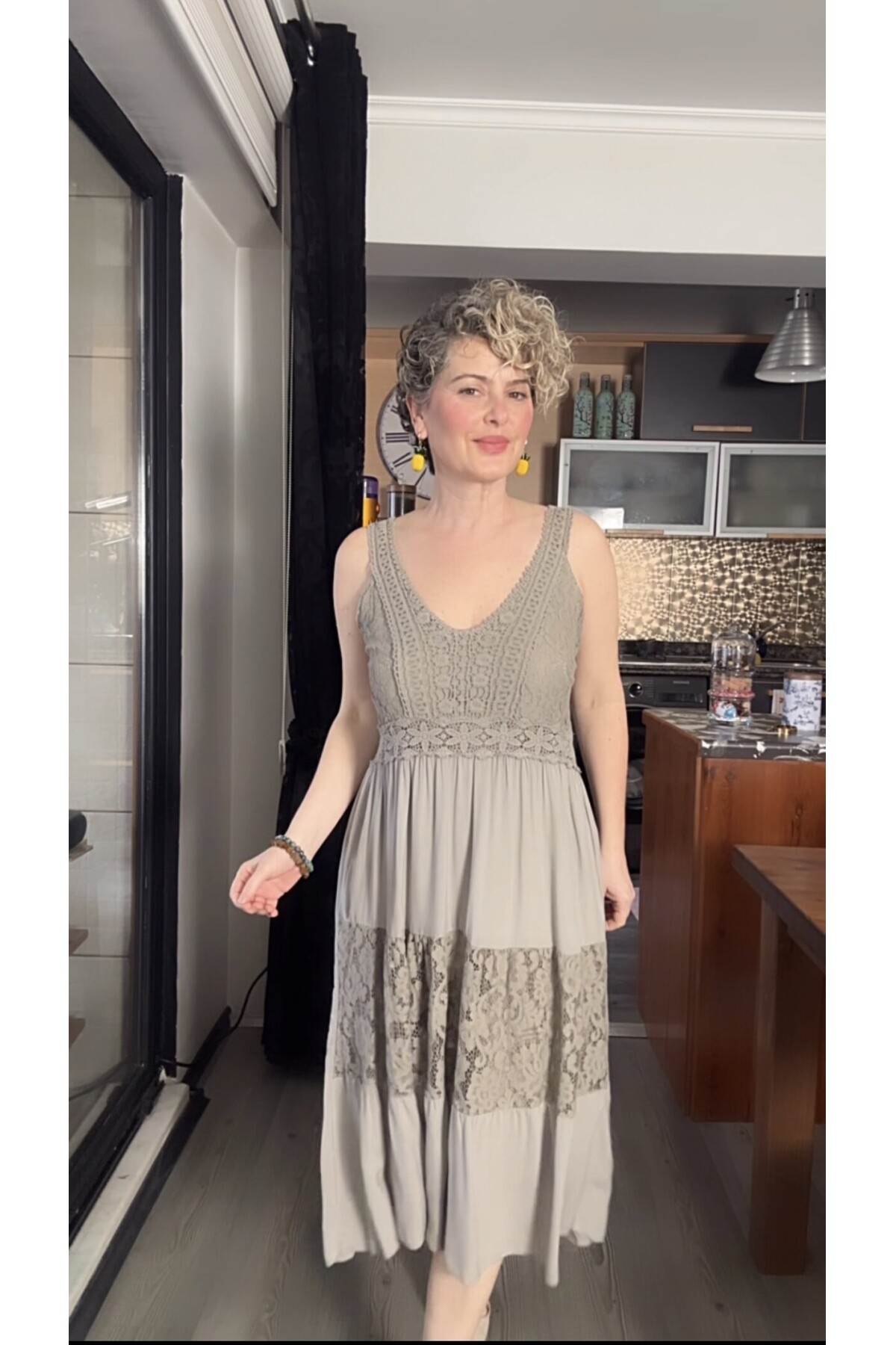 Pizzo İtalyan Brode İşlemeli Elbise Fango