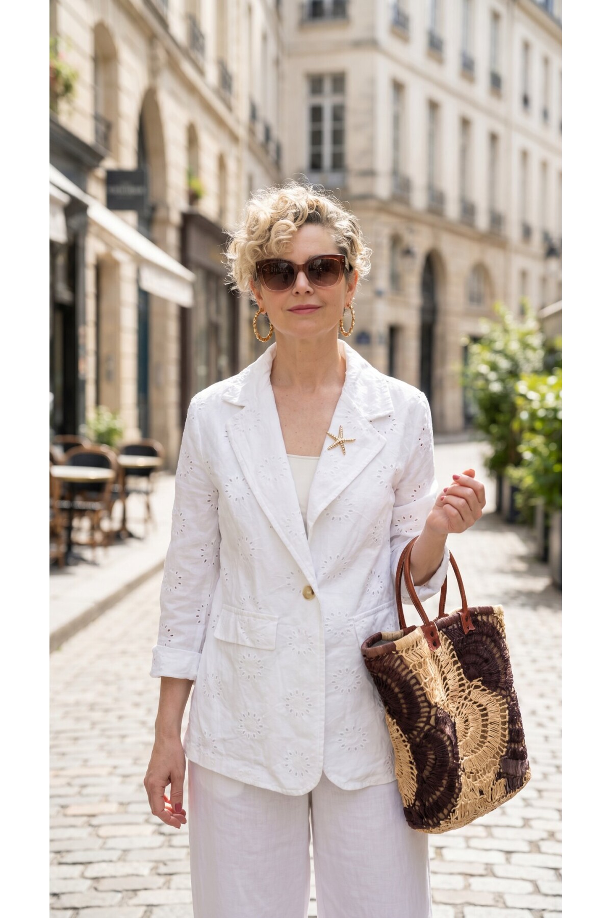 Primma | Fisto Nakışlı & Yıldız Broşlu Pamuk Blazer Beyaz