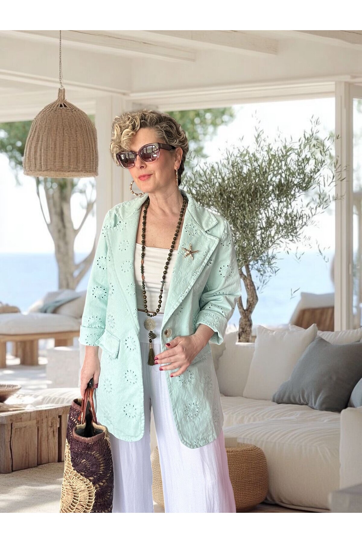 Primma | Fisto Nakışlı & Yıldız Broşlu Pamuk Blazer Mint