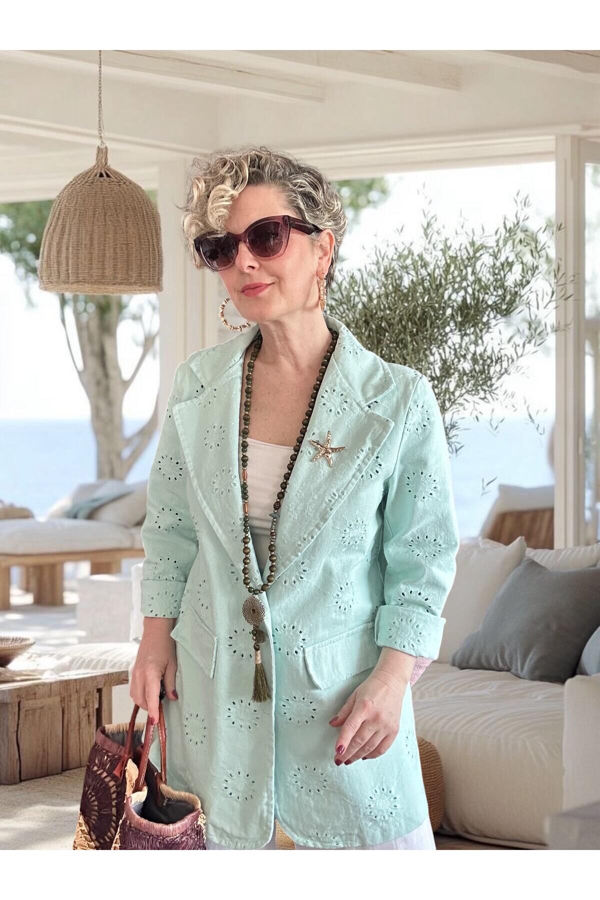 Primma | Fisto Nakışlı & Yıldız Broşlu Pamuk Blazer Mint